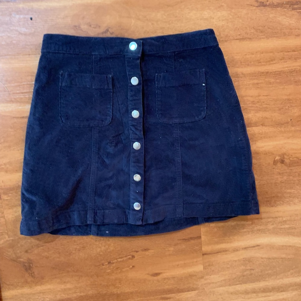 Urban Outfitters navy velvet button down skirt